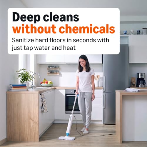 Amazon Basics Steam Mop for All Sealed Hard Floors, Heats Up in 30 Seconds, Chemical-Free Cleaning, 3 Washable Pads, 20-Foot Cord, White - style: Steam Mop