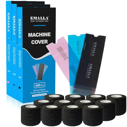600Pcs Tattoo Machine Covers 12Pcs Tattoo Grip Tape Wrap - color: Multicolor