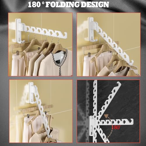 Dr.DJ Wall Mount Coat Hanger Holder White Clothes Drying Organizer Rack Garment Hooks Aluminium Retractable Folding Indoor Wall Mounted Hanger Space Saver for Laundry Room Bedroom White 2Pack - color: White 2Racks