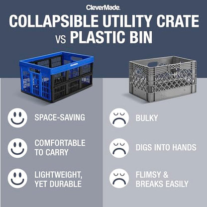 CleverMade Collapsible Utility Crates - Red 1pck 45L / 11 Gal holds 66 lbs - Stackable Containers Heavy Duty Capacity Crates Space-Saving Baskets - color: Red, size: 45L - 1 Pack