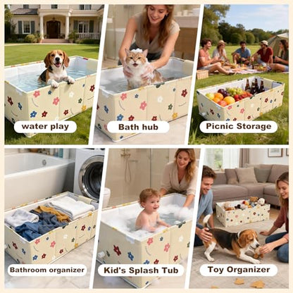 Foldable Dog Bathtub for Small to Medium Dogs & Cats Pool, Collapsible Pet Bath Tub for Shower/Kitchen Sink, Thickened Insulated Base, Portable & Space-Saving Puppy Wash Basin, Yellow - color: Yellow