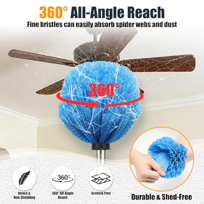 Spider Web Duster Brush Kit – Lightweight 6.5FT Pole with Washable Microfiber Head – Extends to 13.5FT for High Ceilings, Ceiling Fans, Cobwebs – Also for Furniture, Eaves, Garage, Patio - size: 6.5 FT