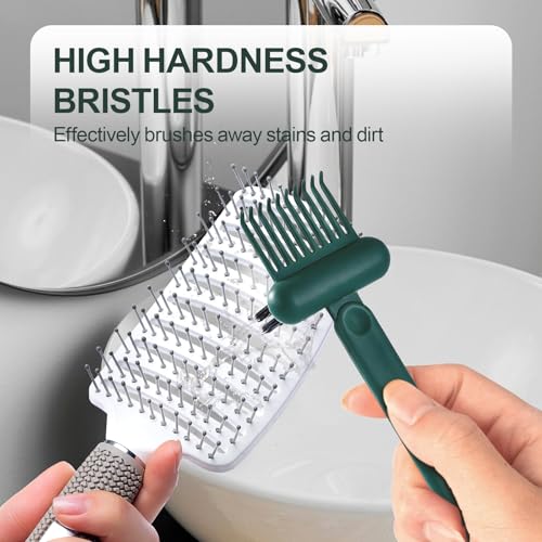 2 Pack Hair Brush Cleaning Tool, 2-in-1 Cleaner Tool, Portable Cleaning Tool Set for Brush Comb Keyboard, Remover Rake for Removing Hair Dust, Home and Salon Use(Black&Green) - color: 2 Pack-BlackGreen