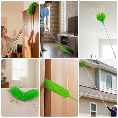 Cobweb Duster with Extension Pole, 3-in-1 Washable Cobweb Duster, Duster with 15-100-Inch Telescoping Pole, Bendable Design for high Ceiling, Fans, Blinds, Furniture