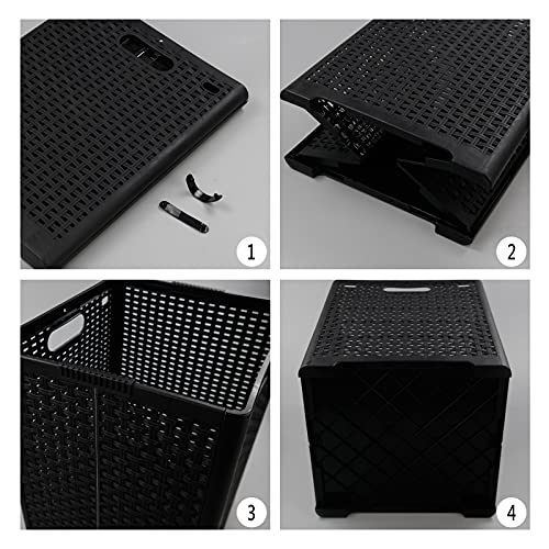 42 L Plastic Storage Basket, Folding Laundry Hamper, Black, 2 Packs
