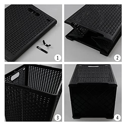 42 L Plastic Storage Basket, Folding Laundry Hamper, Black, 2 Packs