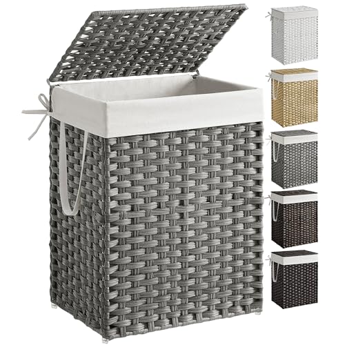 SONGMICS Laundry Hamper with Lid, 23.8 Gal (90 L) Synthetic Rattan,Foldable - color: Dove Gray, size: 90 L