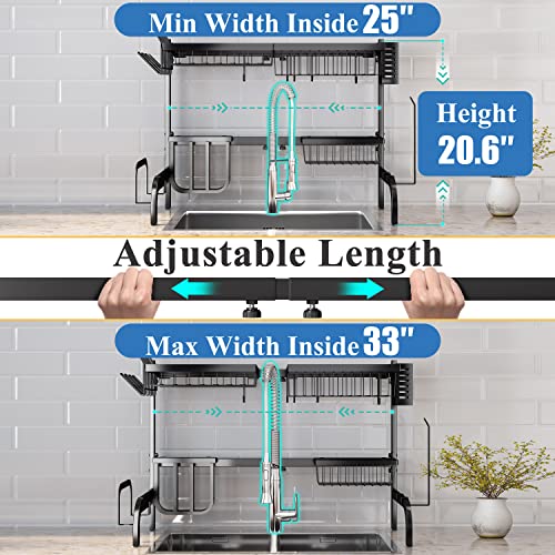 Over The Sink Dish Drying Rack, Adjustable 25.5-33.5 in, 2-Tier, Black - color: Black