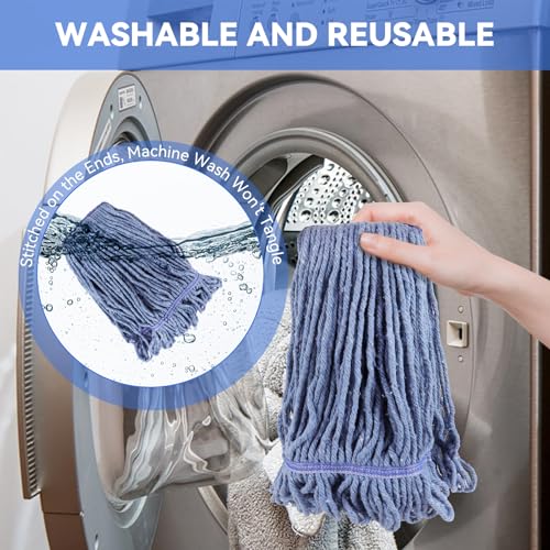 Commercial Heavy Duty Mop Heads Replacement for Rubbermaid: 9 Packs Industrial Wet Mop Head for Floor Cleaning - Commercial Products Looped End String Head Refills - color: 9 Count-blue