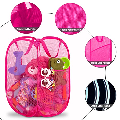 BATTOO Deluxe Strong Mesh Pop up Laundry Hamper Basket with Side Pocket for Laundry Room, Bathroom, Kids Room, College Dorm or Travel 3 Pack Blush - color: 3 X Blush