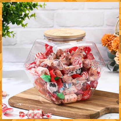 Pickmesh 70 oz Hexagonal Plastic Candy Jar with Airtight Bamboo Lid Hexagon Cookie Jars Clear Containers for Kitchen Storage Snacks, Dog Food, Coffee Pod, Laundry Pod(Top Mouth Hexagon, 1 Pc)
