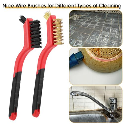 Wire Brush for Cleaning, Small Brass Steel Nylon Brush, Metal Rust Remover - color: Red+3 Mixed Color