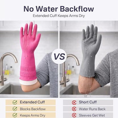 Rubber Dishwashing Gloves, Reusable Cleaning Gloves with Long Cuffs - color: Colors, size: Medium