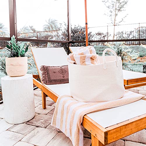 OrganiHaus Round Toy Basket & Blanket Basket, Cotton Rope 20x13" - color: Full Off-White, size: Wide