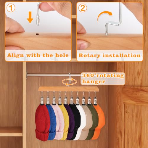 2 Pack Wooden Closet Organizer with 10 Clips, Space Saving Hanging Clothes Hanger, Vintage Wood Clothespins for Jeans Skirts Scarves Hats Socks