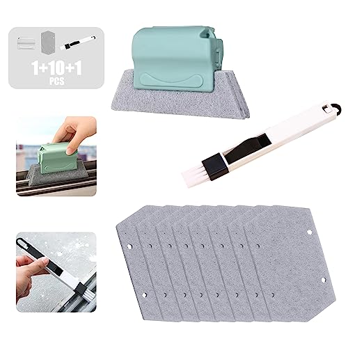 Window Groove Cleaning Tools Set,Small Multipurpose Track Brush with dustpan,Magic Gap Scouring Pad with 10 Replacement Sponge,Sliding Door Slot Cleaner Tools,Hand-held Family Sill Crevice Clean Scrub