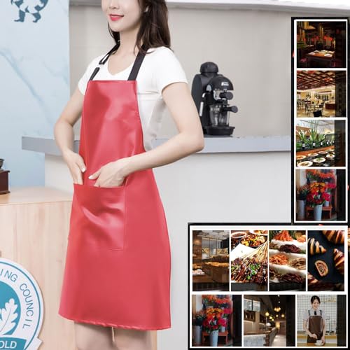 eywlwaar PU Waterproof Apron with One Big Pocket Adjustable Oil Proof Apron for Kitchen Dishwashing Cooking 29.92"x 26.77" - color: Red-2packs