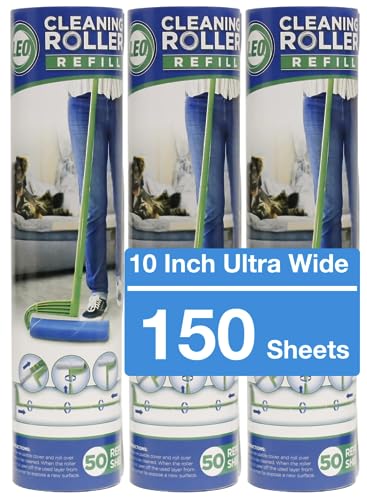 Leo 10-Inch Wide Lint Roller Refills, 3 Rolls with 50 Sheets Each (150 Sheets Total), Extra Sticky Pet Hair Remover for Carpet & Furniture - size: 3 Refill Rolls