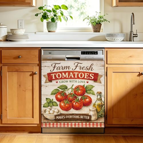 Tomato Farmhouse Dishwasher Sticker Cover, 23 x 26 Inch Magnetic Appliance Panel for Dishwasher, Reusable Waterproof Kitchen Decor for Refrigerator Door - color: Tomato Farmhouse