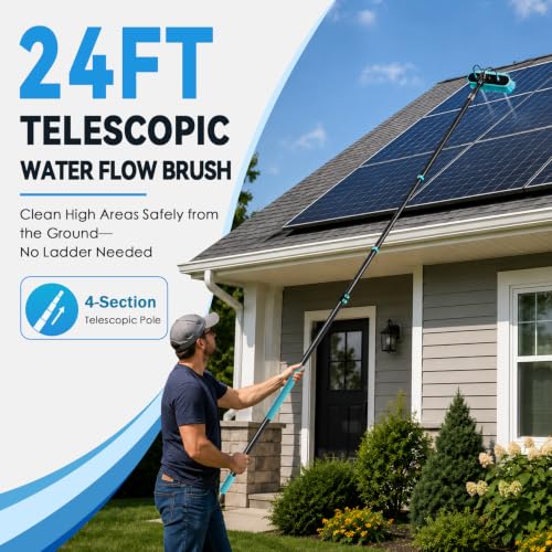 Adjustable 24FT Water Fed Pole Cleaning Kit with 4 Brush Heads