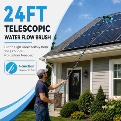 Adjustable 24FT Water Fed Pole Cleaning Kit with 4 Brush Heads