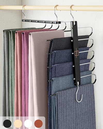 MORALVE Pants Hangers Space Saving - 2 Pack European Beechwood Scarf and Jean Hangers - Closet Organizer and Space Saver Pant Rack, Leggings Hanger, and Scarf Holder with 360° Swivel Hook - color: Black, size: 2 Pack