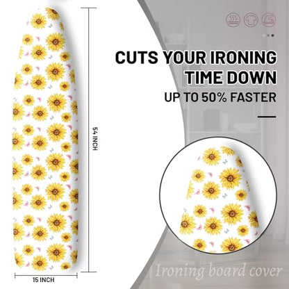 Extra Thick Ironing Board Cover and Pad, Summer Sunflowers 15x54 Ironing Board Cover, Resist Scorching and Staining,Elastic Edges,Farmhouse Spring Summer Yellow Flowers Butterfly - color: Pink Black
