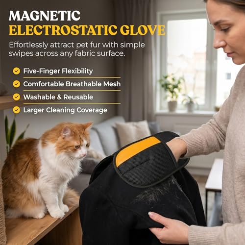 Pet Hair Remover Set for Dogs & Cats, Pet Grooming Gloves & Reusable Hair Remover Roller