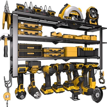 Spampur 420LB Capacity Power Tool Organizer with Charging Station & 6 Outlets | Quick Assembly 4-Layer Heavy Duty Rack for Drills & Batteries | Ultimate Garage Storage & Christmas Gift for Men - size: 4 shelves 8 slots (single) with power strip
