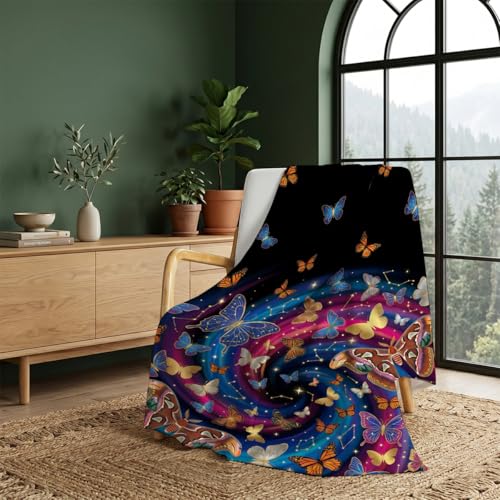 Boho Butterfly Throw Blanket, Ultra-Soft Flannel Fleece 60" x 80" - color: Boho Butterfly Art, size: 60"x80"