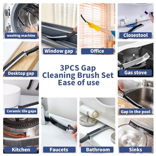 Crevice Cleaning Brush, Hard-Bristled Gap Scrub Brush, Toilet Gap Cleaning Brush Tool, for Scrub Small Spaces, Kitchen, Bathroom, Corner, Grout, Sink, Window Tracks, Hinges, 3pcs