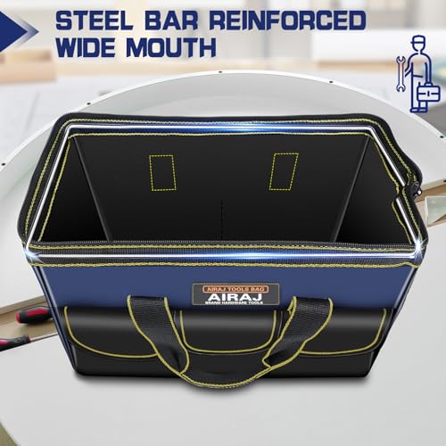 AIRAJ 2 Pack Large Tool Bag,16" & 18"Wide Mouth Tool Bags for Men and Women - size: 16"+18"