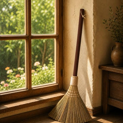 Vietnam Handmade Straw Whisk Broom with Brown Wooden Handle - Soft Natural Grass Broom for Home, Kitchen, Bedroom & Garage, 12.2" Wide x 27.95" Long - style: Brown
