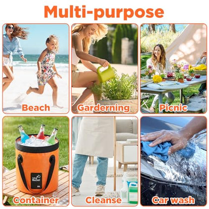 4 Pcs Collapsible Bucket with Handle 5 Gallon(20L) Foldable Water Container Folding Water Bucket Portable Folding Camp Wash Basin for Outdoor Travelling Camping Hiking Fishing Car Washing