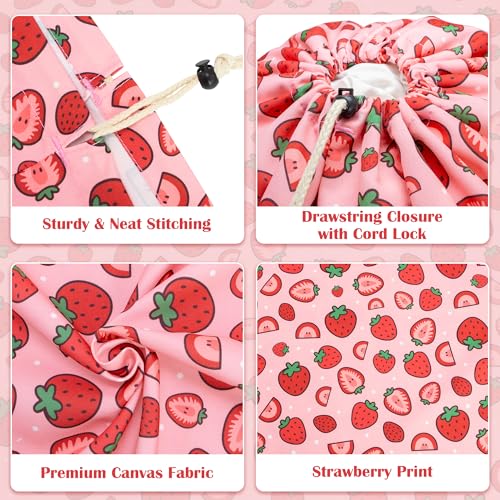 Canvas Laundry Bag with Shoulder Strap Drawstring, Strawberry, 23"W x 29"H - color: Strawberry