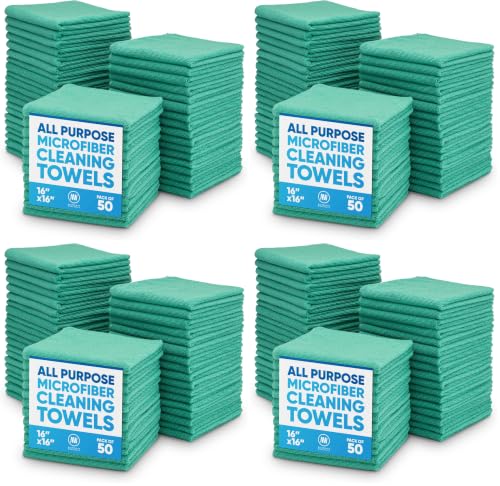 Microfiber Wholesale 16" x 16" All Purpose Towels - 200 Pack - Reusable Wash Cloths, Dust, Kitchen, Car, Shop Rags for Cleaning (Green) - color: Green, size: 200 Pack