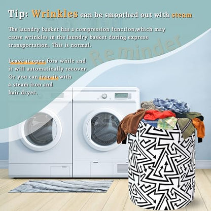 Abstract Arrow Laundry Basket Oxford Cloth Foldable Hamper 18.9x16.5In - color: Black White Abstract Arrow