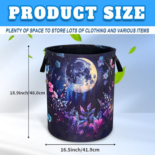 Night Moon Flowers Laundry Basket Foldable Oxford Cloth 18.9 x 16.5 Inch - color: Moon Flowers