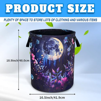 Night Moon Flowers Laundry Basket Foldable Oxford Cloth 18.9 x 16.5 Inch - color: Moon Flowers