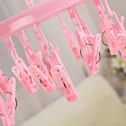 Round Plastic 18 Clips Underwear Scarf Laundry Clothes Drying Hanger Pink