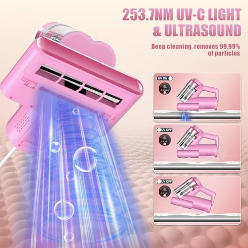 Teant Mattress Bed Vacuum Cleaner, 16 kPa Suction & 253.7nm UV-C, MV-Pink - color: Pink