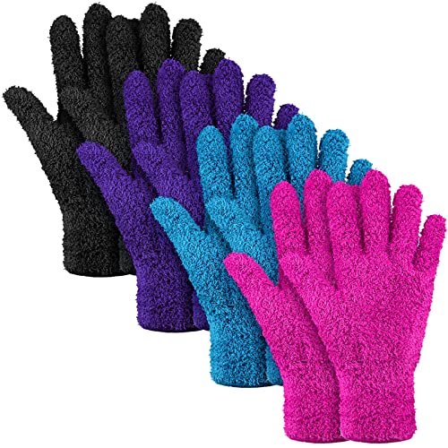 Bencailor 4 Pairs Microfiber Dusting Gloves Washable Reusable Cleaning Gloves Mittens for Plants House Cleaning Car Blinds - color: Purple, Blue, Rose Red, Black, size: Medium