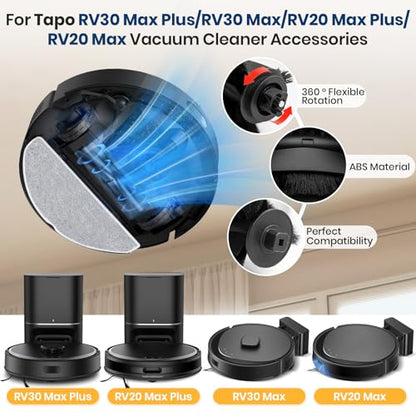 RV20 Max Plus Replacement Parts for Tapo RV20 Max Plus/RV30 Max Plus/RV30/RV20 Robotic Vacuum Cleaner Parts with 1 Roller, 4 HEAP, 6 Mops, 6 Dust Bags, 6 Side Brushes,1 Clean Brush
