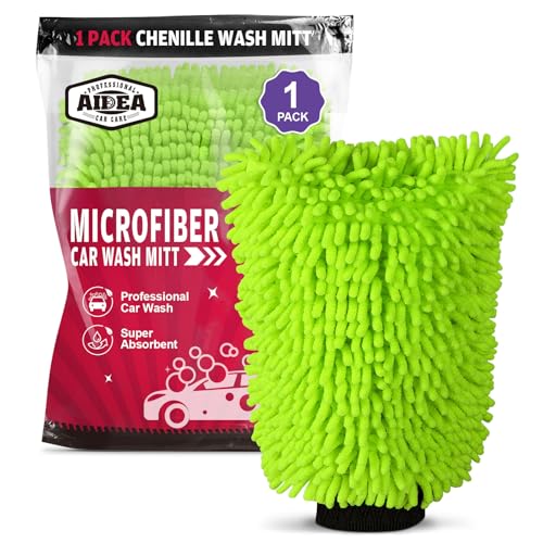 AIDEA Car Wash Mitt Microfiber, 1PK, Car Wash Brush, Green, 7.12''X10.14'' - color: Green, size: 1PK-7.12''X10.14''