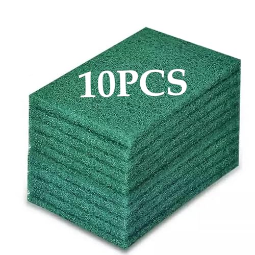 Heavy Duty Scour Pads Sponge Dish Scrubber Green Reusable Household Scrub Pads for for Dishes, Kitchen Scrubbers & Metal Grills 4 x 6 x 0.31inch (10Pcs)