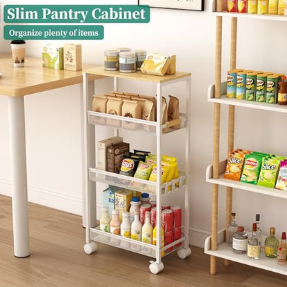 4-Tier Slim Utility Rolling Laundry Cart with Wheels, Easy to Assemble - color: White, size: 9.1''