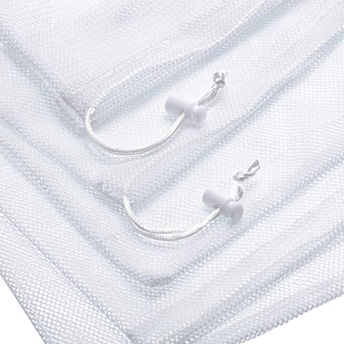 Frienda 6 Pieces Mesh Stuff Sack, 11 x 15 Inch Durable Nylon Mesh Drawstring Laundry Bag for Rinsing Beach Toys, Seashell Collecting, Mesh Bags and Travel (White) - color: White
