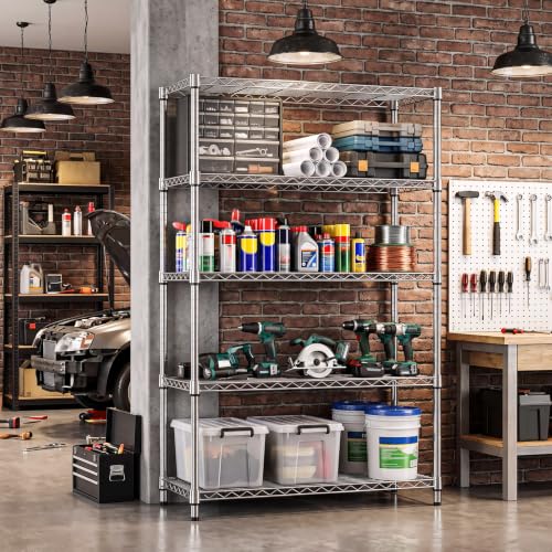 IZEUK 5-Tier Wire Shelving Unit, Metal Storage Shelves for Home Kitchen - color: Chrome, size: 5 Tier, 17.7" D*47.2" W*72.4" H
