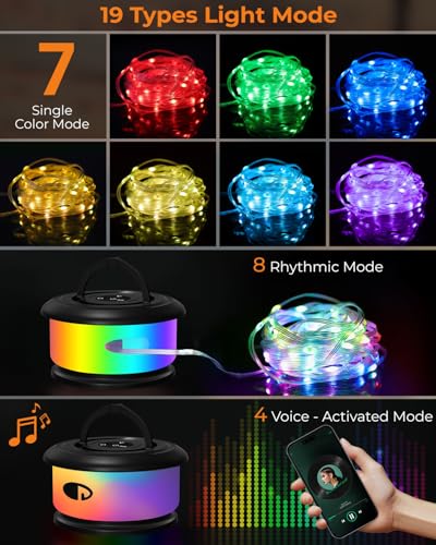 Camping String Lights, Retractable 32.8FT Rechargeable Fairy Light - color: Black