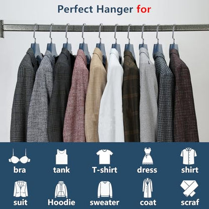 DEDU Suit Hangers for Men 20 Pack, Sweater Hangers No Shoulder Bump Non Slip Width 17.7", Plastic Clothes Hangers Blue with Metal Hook - color: Blue-20